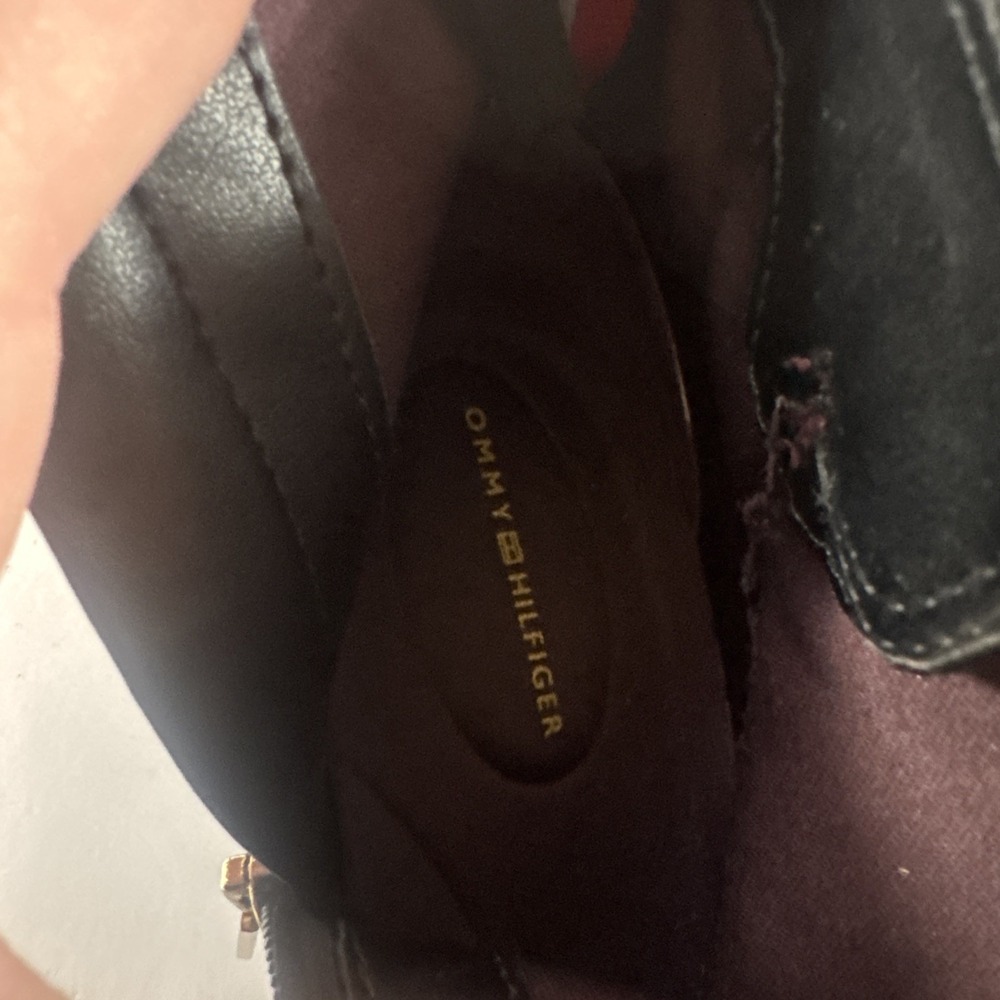 Womens Tommy Hilfiger Ornamented Gold Zip Up Black Bootie Size 5.5 Chunky Heel - Picture 6 of 7